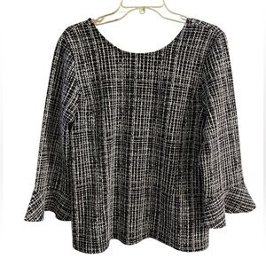 Talbots black white knit pop over bell sleeve top Large NWT